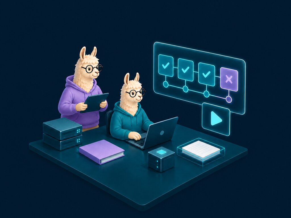 Illustration: lama lærer en nøglebruger at optage automatiske test