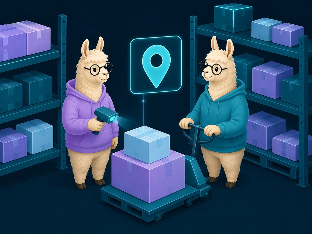 Illustration: lama på lager med forsyningskæde-overblik